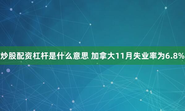 炒股配资杠杆是什么意思 加拿大11月失业率为6.8%