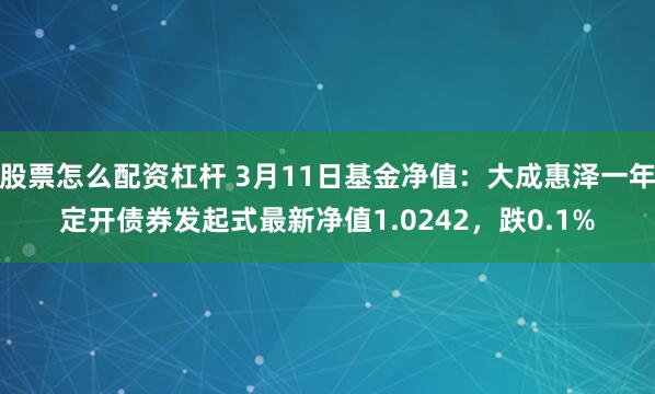 股票怎么配资杠杆 3月11日基金净值：大成惠泽一年定开债券发起式最新净值1.0242，跌0.1%