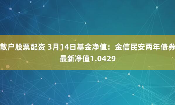 散户股票配资 3月14日基金净值：金信民安两年债券最新净值1.0429